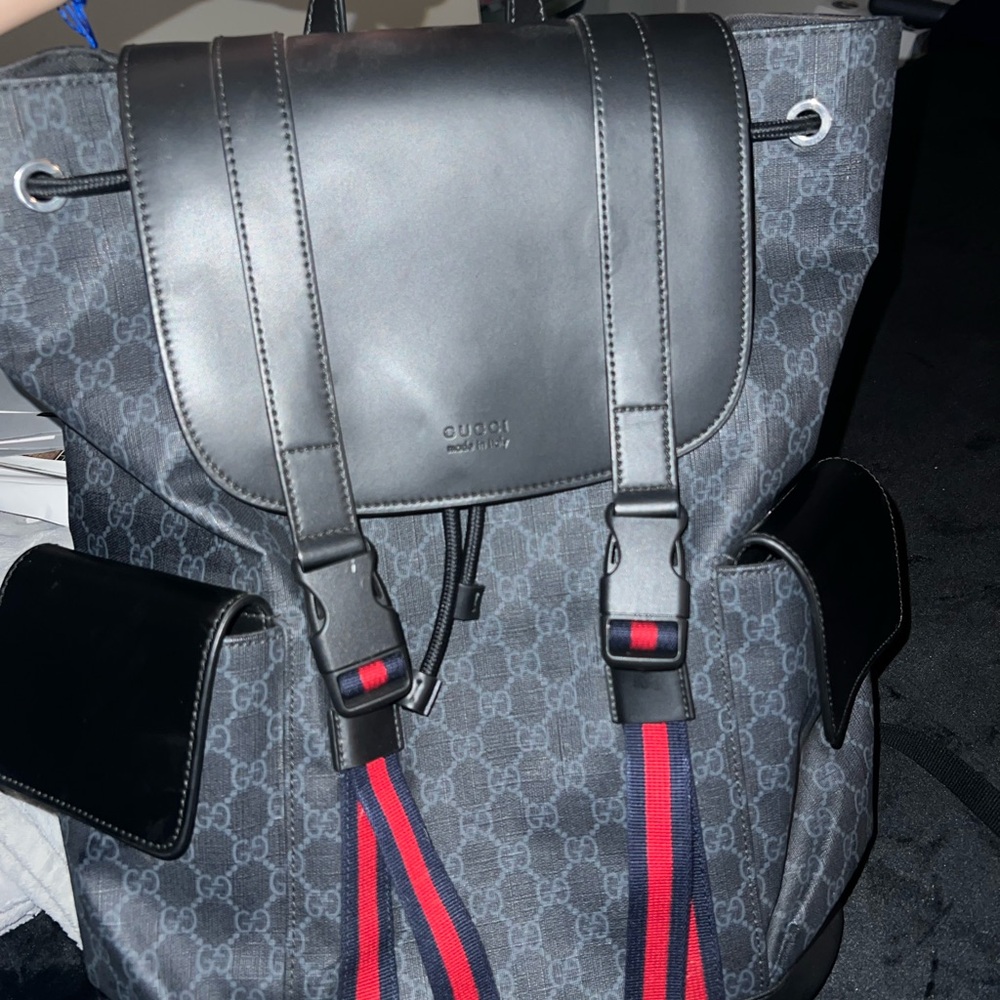 Gucci Black and Gray Backpack with Signature GG Monogram